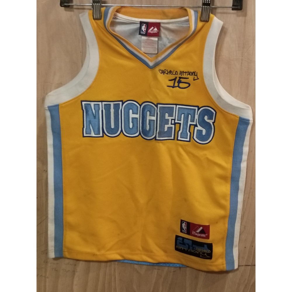 Majestic Denver Nuggets Carmelo Anthony 15 Jersey Kids Size 8 Yellow Blue NBA